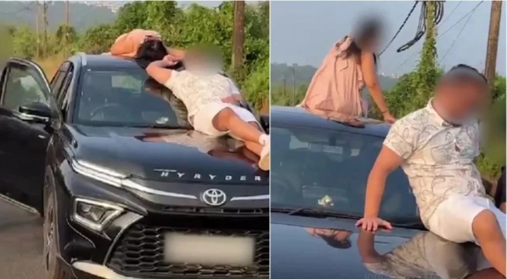 চলন্ত গাড়ির ছাদে তরুণ-তরুণীর কাণ্ড